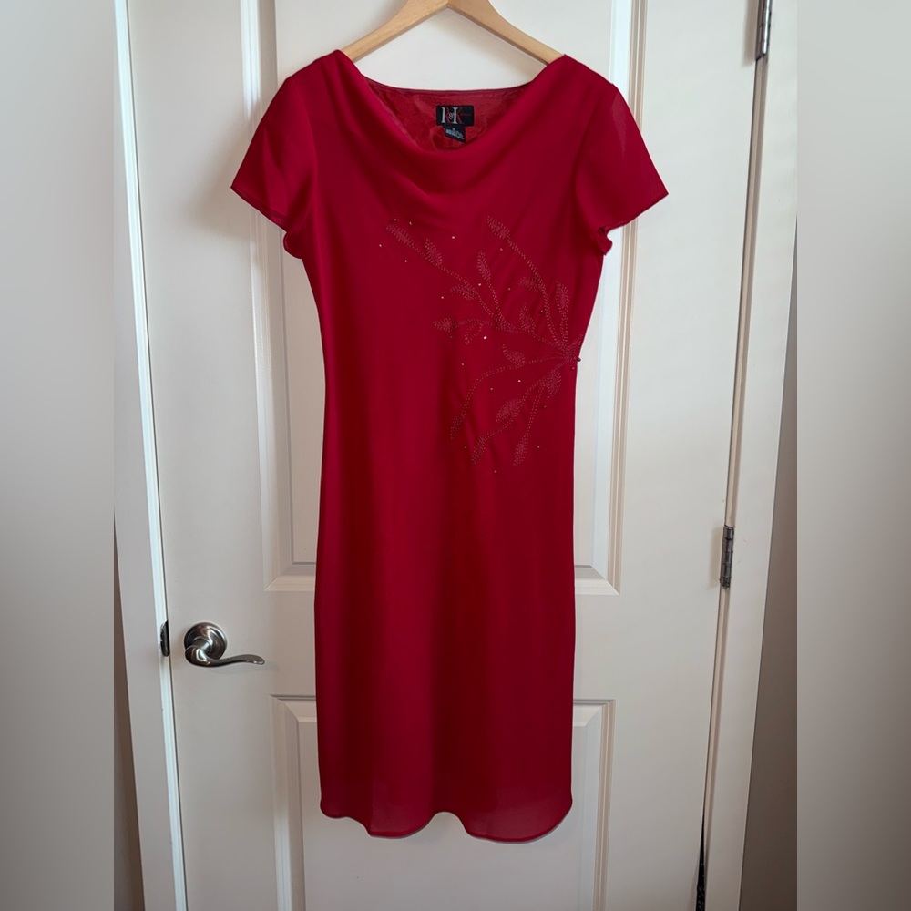 R&K Originals Vintage Chic Red Midi Dress with Embellished Detail Size 10